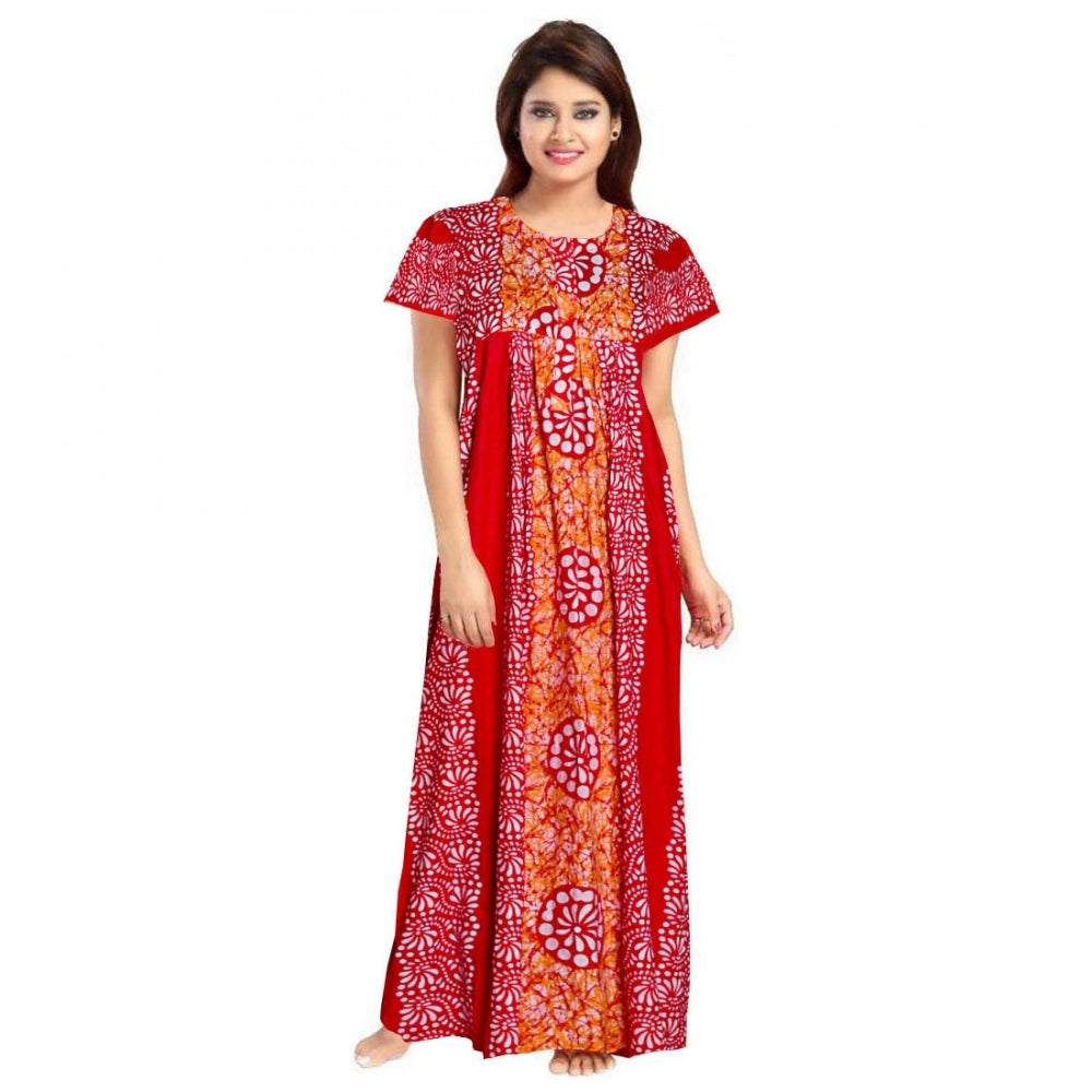 Generic Women's Cotton Printed Maxi Nighty (Red)