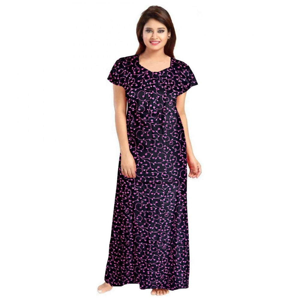 Generic Women's Cotton Printed Maxi Nighty (Purple)