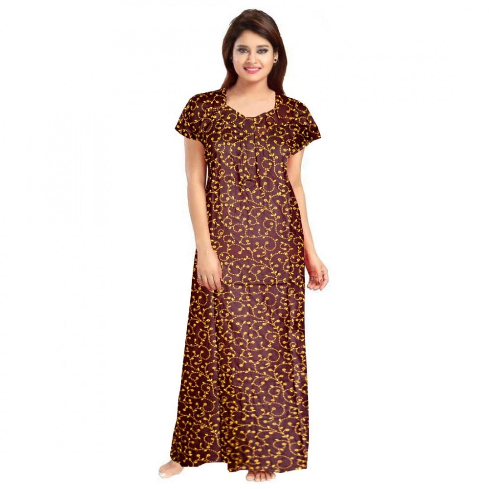 Generic Women's Cotton Printed Maxi Nighty (Brown)