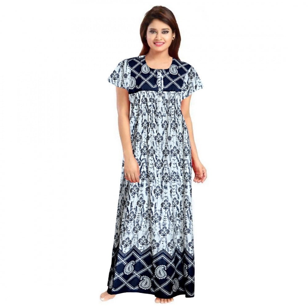 Generic Women's Cotton Printed Maxi Nighty (Navy Blue)