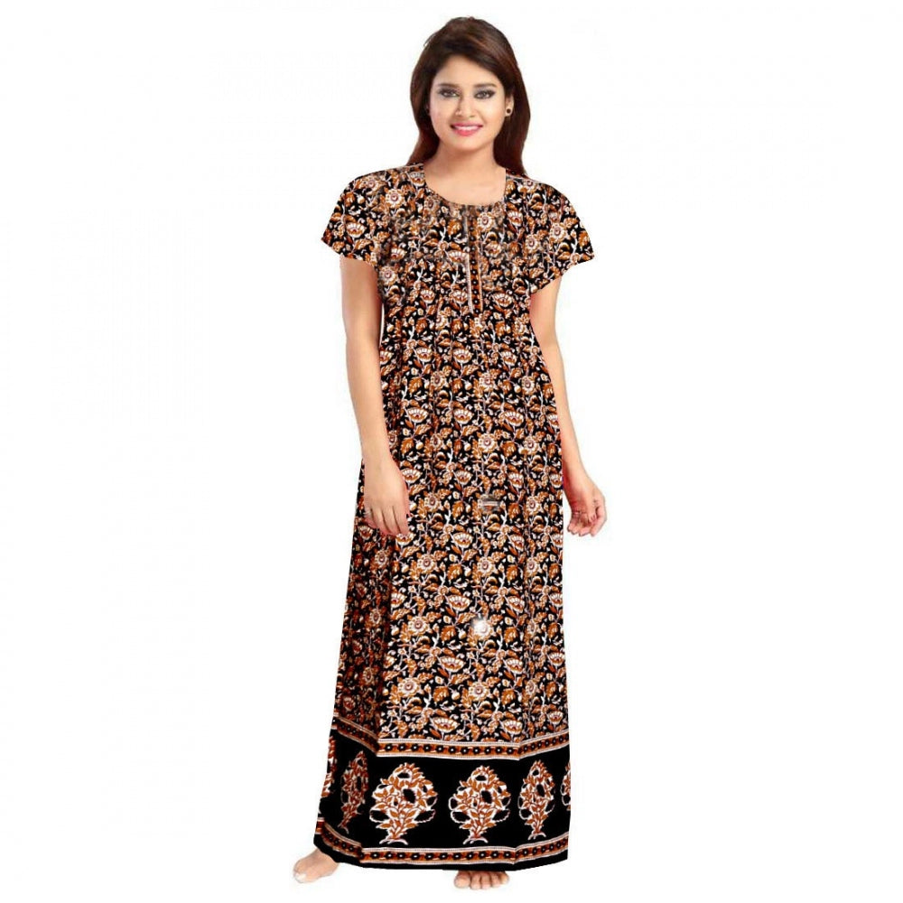 Generic Women's Cotton Printed Maxi Nighty (Brown)