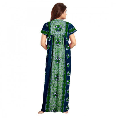 Generic Women's Cotton Printed Maxi Nighty (Green)