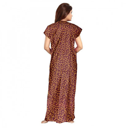 Generic Women's Cotton Printed Maxi Nighty (Brown)