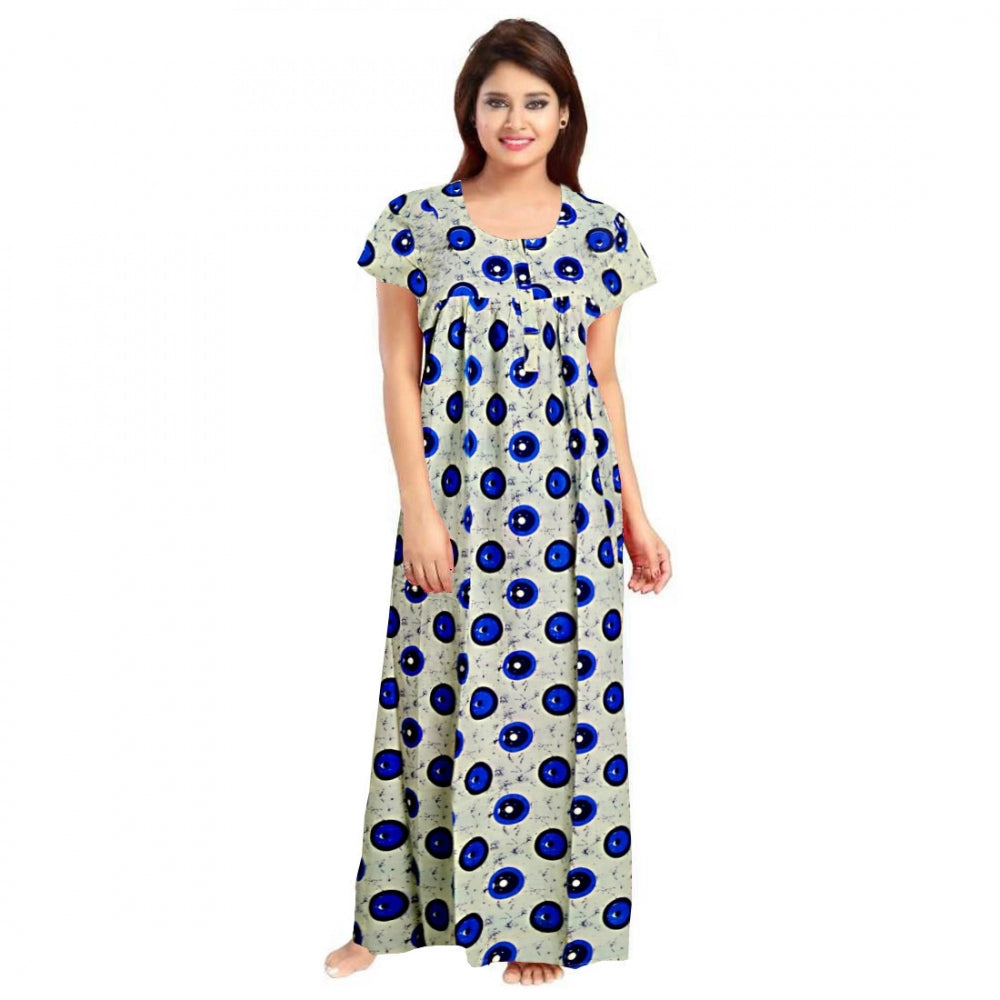 Generic Women's Cotton Printed Maxi Nighty (Off White)