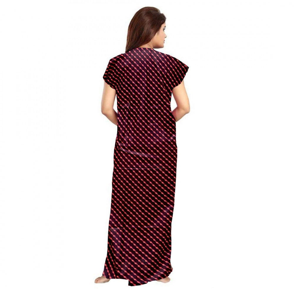 Generic Women's Cotton Printed Maxi Nighty (Brown)