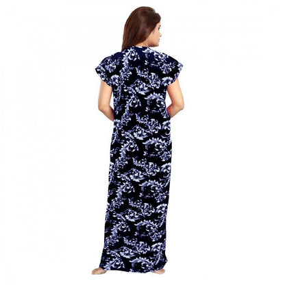 Generic Women's Cotton Printed Maxi Nighty (Blue)