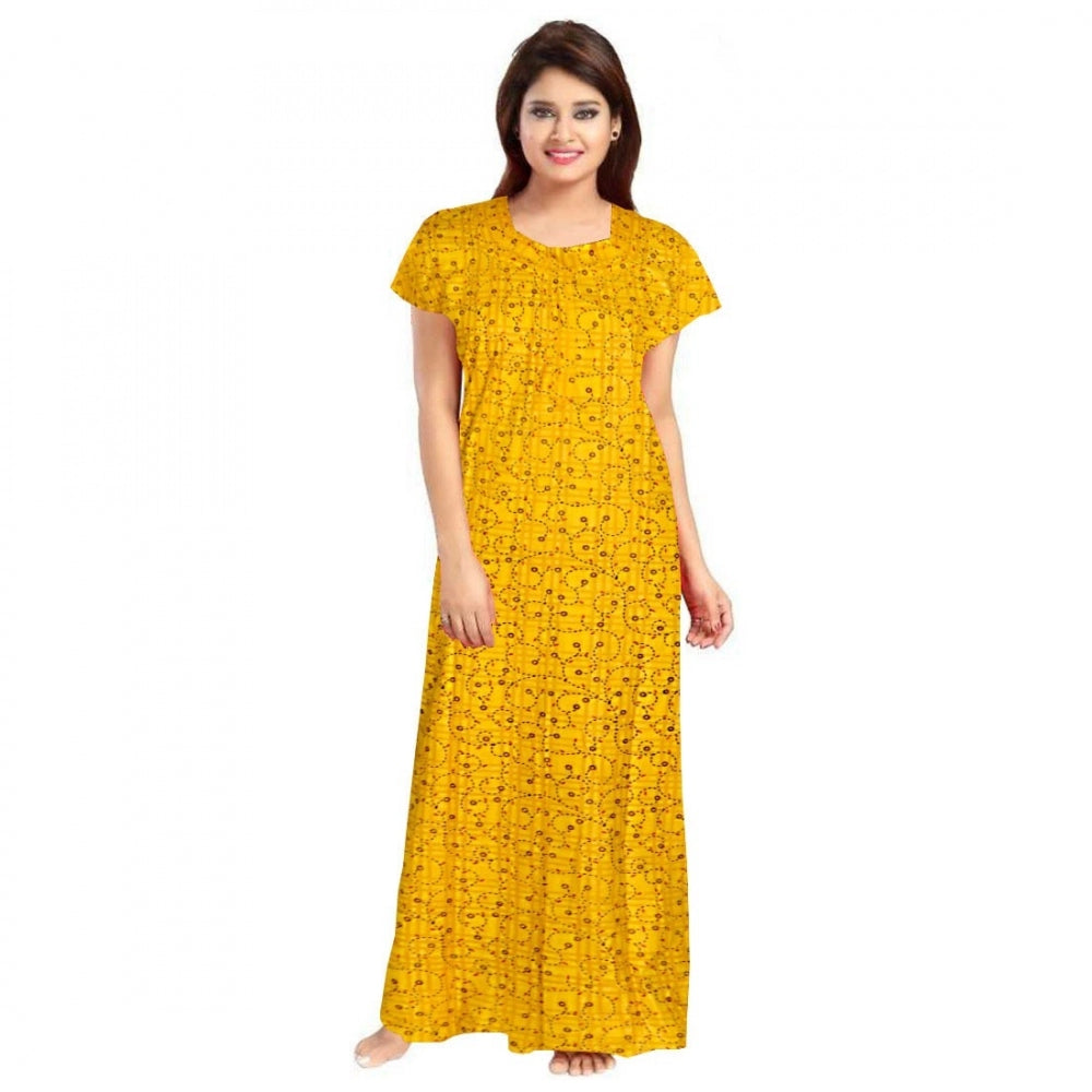 Generic Women's Cotton Printed Maxi Nighty (Yellow)