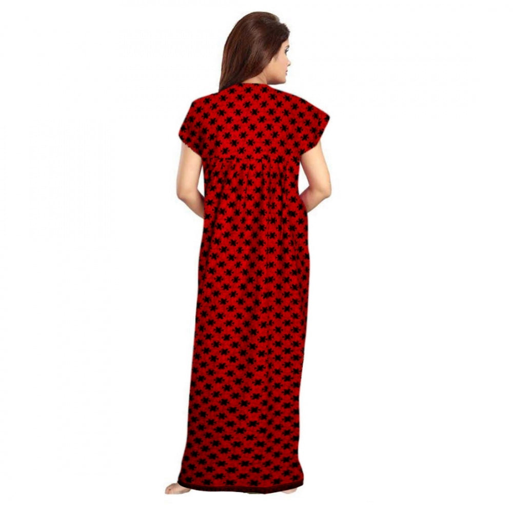 Generic Women's Cotton Printed Maxi Nighty (Red)