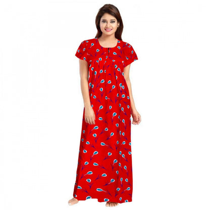 Generic Women's Cotton Printed Maxi Nighty (Red)