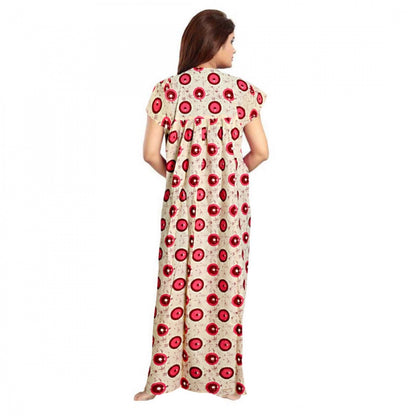 Generic Women's Cotton Printed Maxi Nighty (Red)