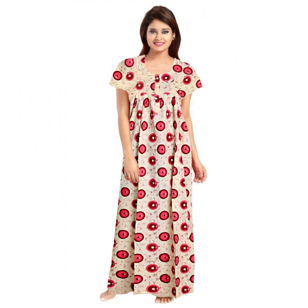 Generic Women's Cotton Printed Maxi Nighty (Red)