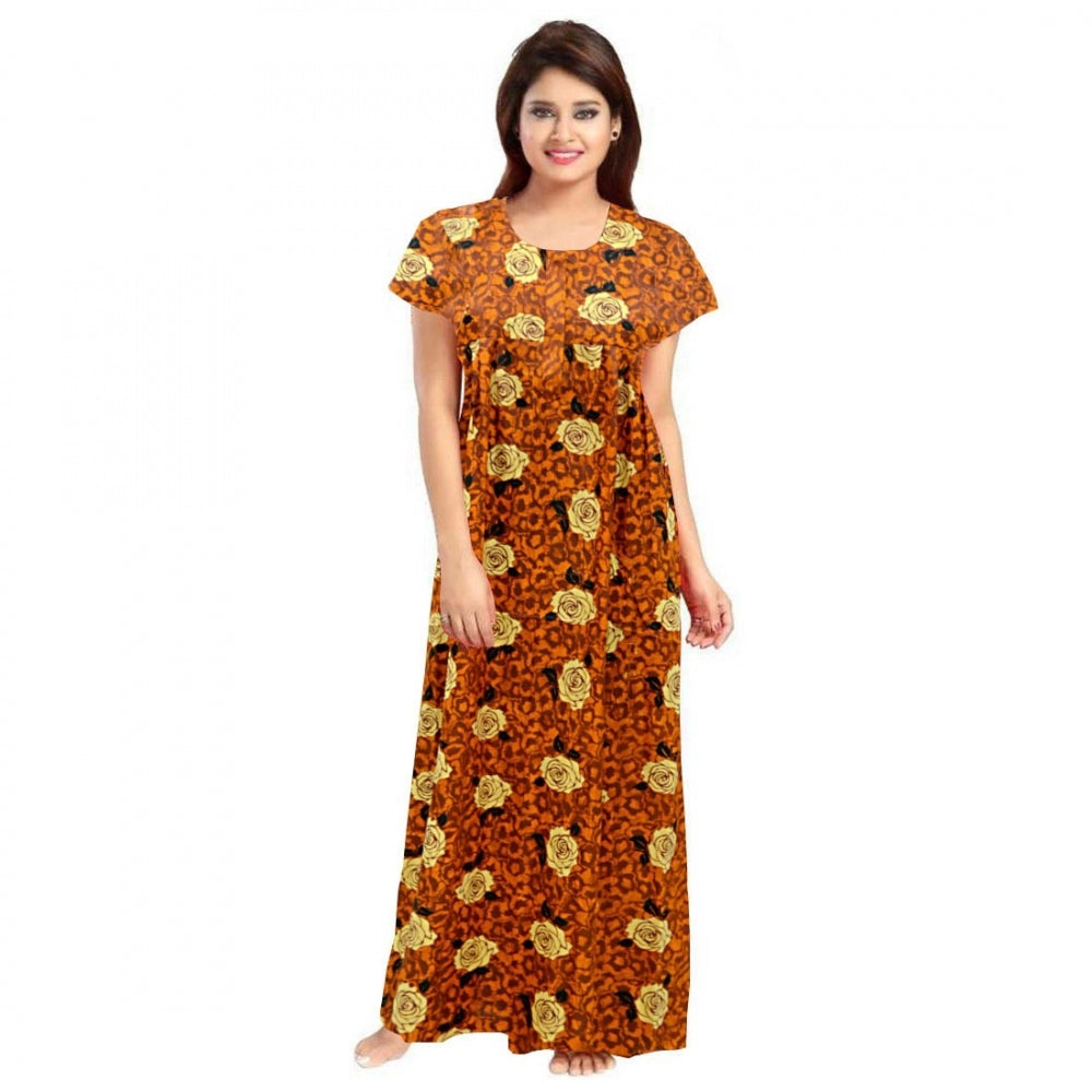 Generic Women's Cotton Printed Maxi Nighty (Mustard)