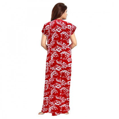 Generic Women's Cotton Printed Maxi Nighty (Red)