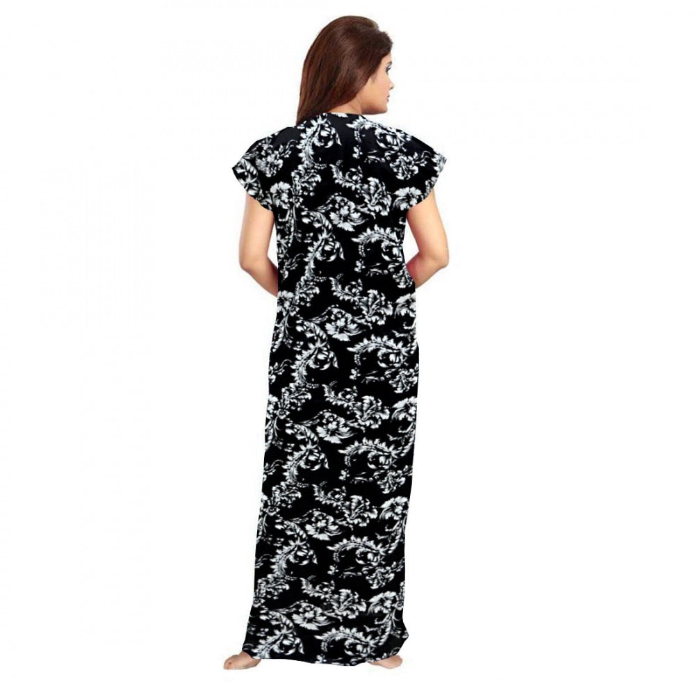 Generic Women's Cotton Printed Maxi Nighty (Black)