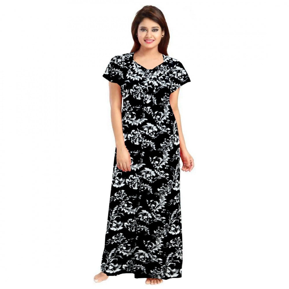 Generic Women's Cotton Printed Maxi Nighty (Black)