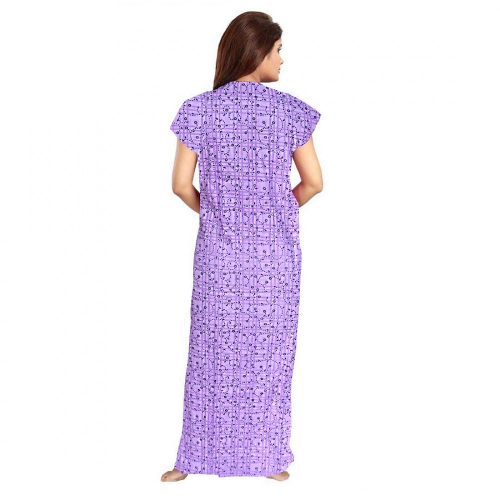 Generic Women's Cotton Printed Maxi Nighty (Lavender)