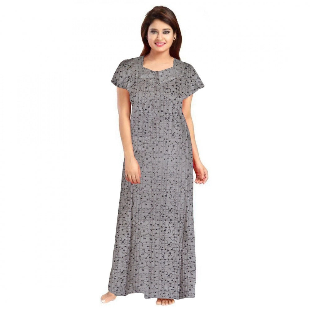 Generic Women's Cotton Printed Maxi Nighty (Grey)