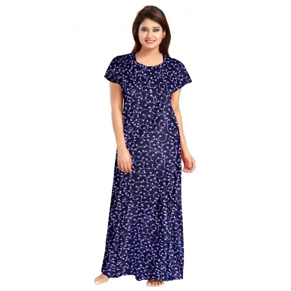 Generic Women's Cotton Printed Maxi Nighty (Blue)