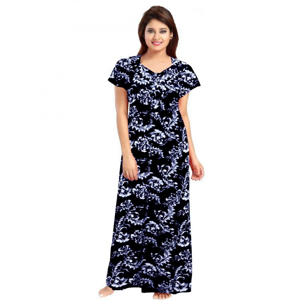 Generic Women's Cotton Printed Maxi Nighty (Blue)