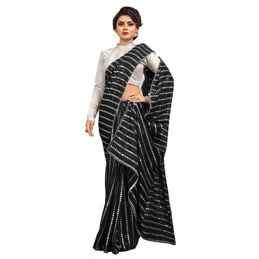 Vichitra Saree with Blouse (Silver, 5-6 Mtrs)