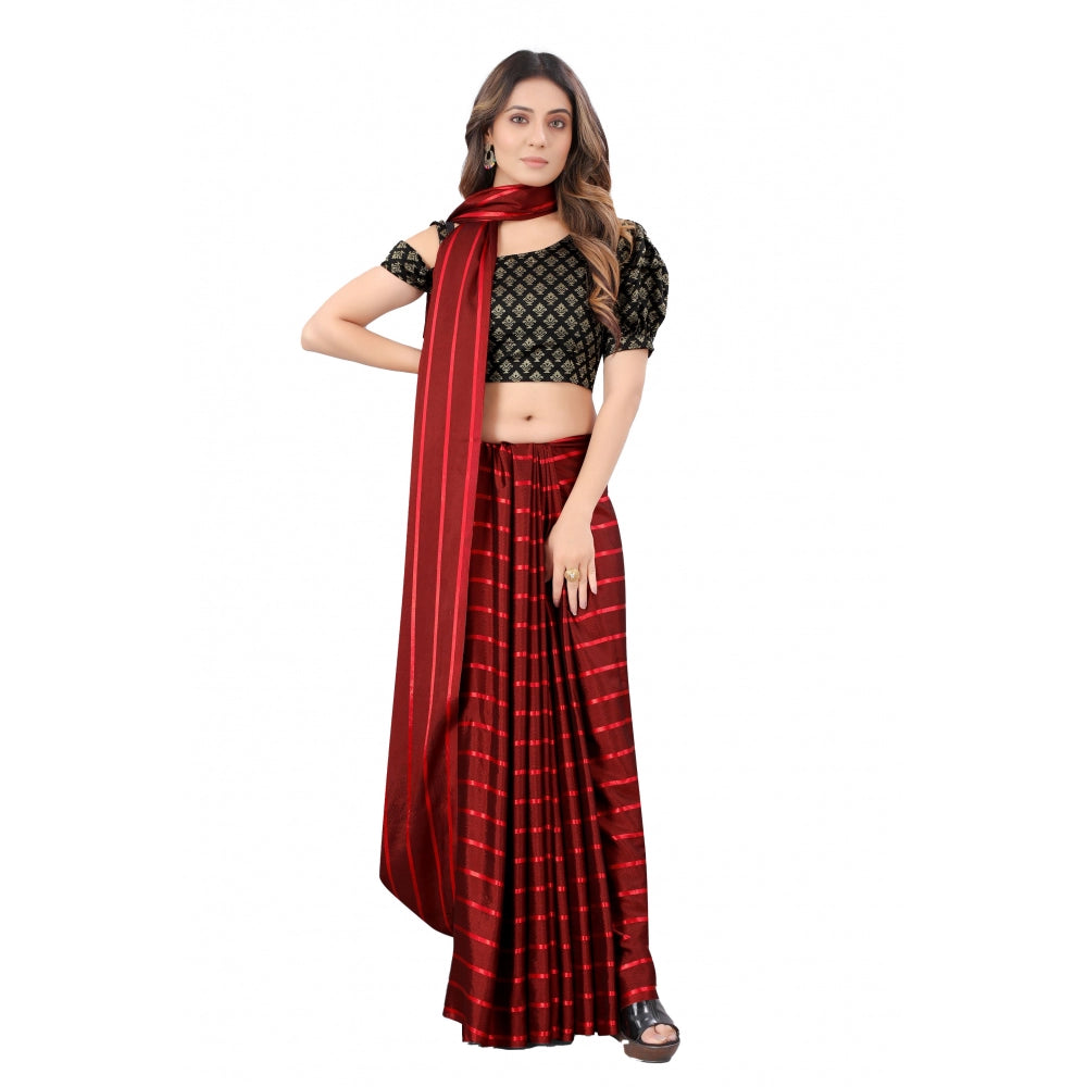 Satin Silk Saree with Blouse (Red, 5-6 Mtrs)