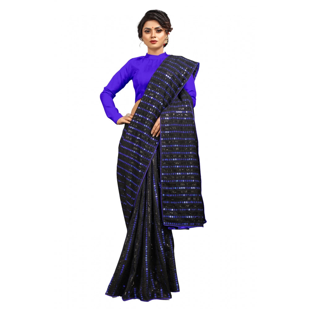 Vichitra Saree with Blouse (Blue, 5-6 Mtrs)