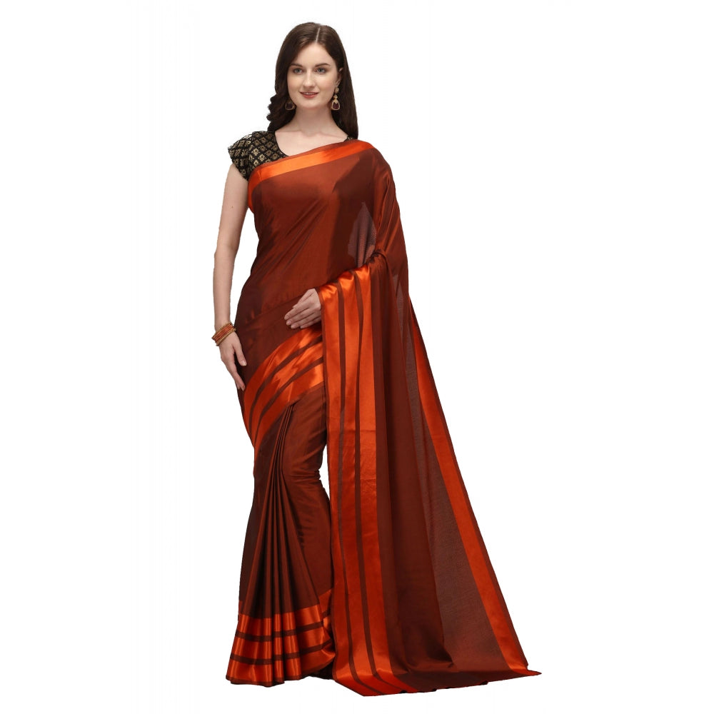 Satin Silk Saree with Blouse (Orange, 5-6 Mtrs)