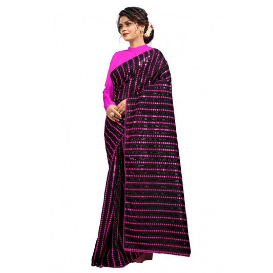 Vichitra Saree with Blouse (Pink, 5-6 Mtrs)