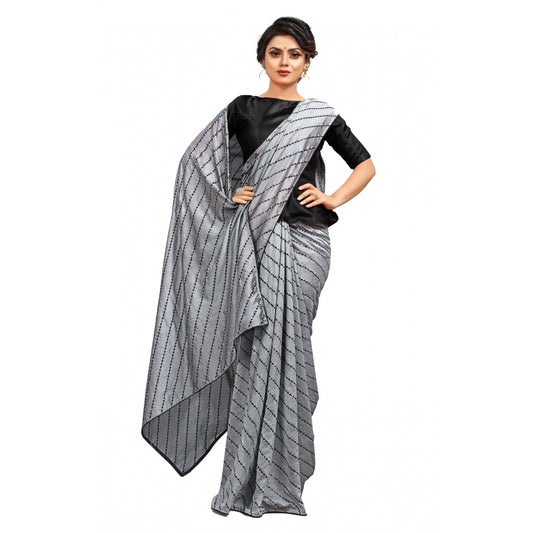 Vichitra Saree with Blouse (Grey, 5-6 Mtrs)