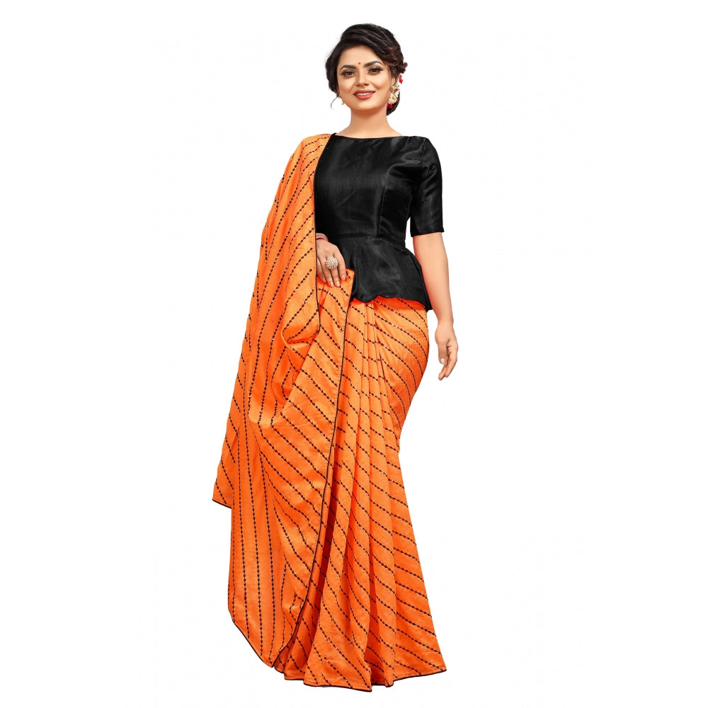 Vichitra Saree with Blouse (Orange, 5-6 Mtrs)