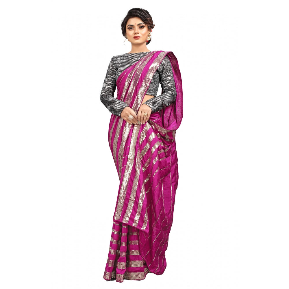 Vichitra Saree with Blouse (Pink, 5-6 Mtrs)