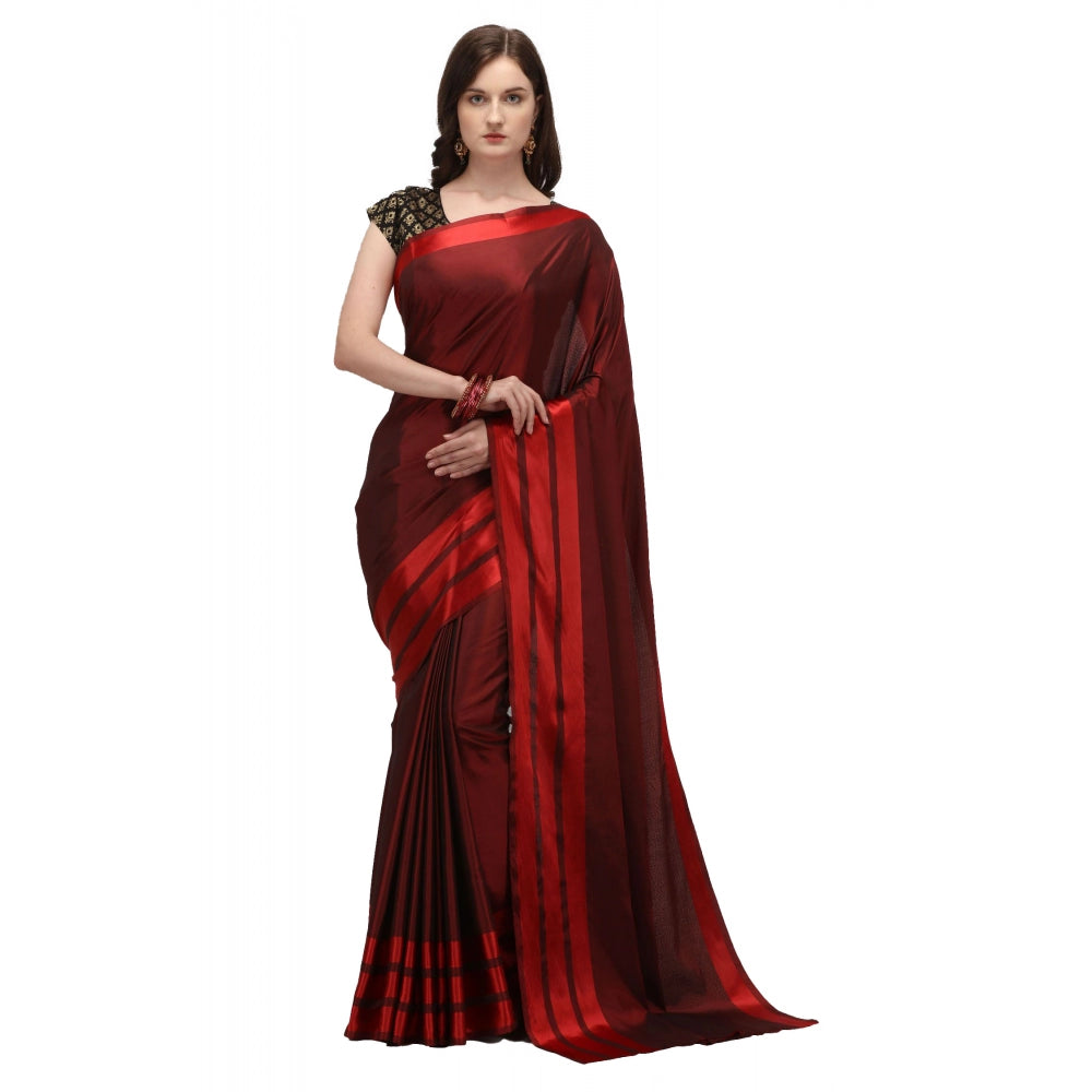 Satin Silk Saree with Blouse (Red, 5-6 Mtrs)