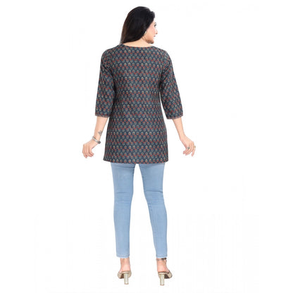 3/4th Sleeve Viscose Blend Tunic Short Top (Blue)