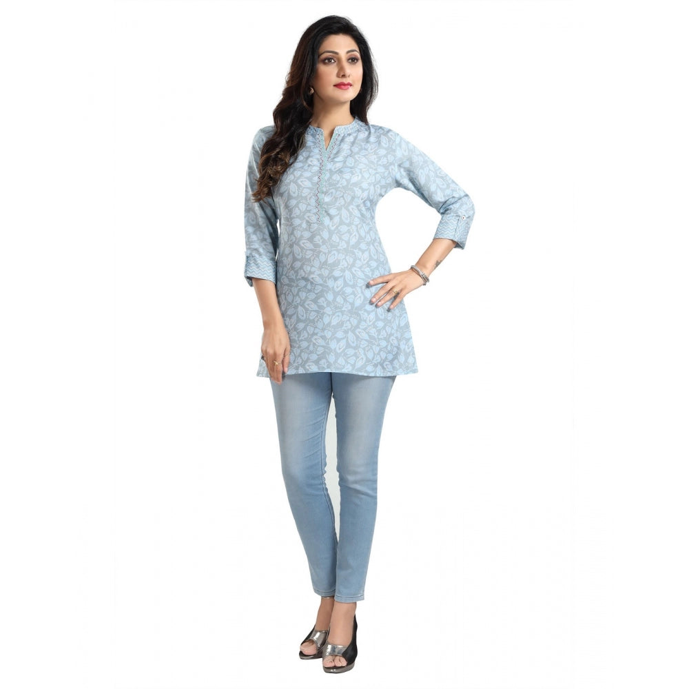 3/4th Sleeve Viscose Blend Tunic Short Top (Blue)