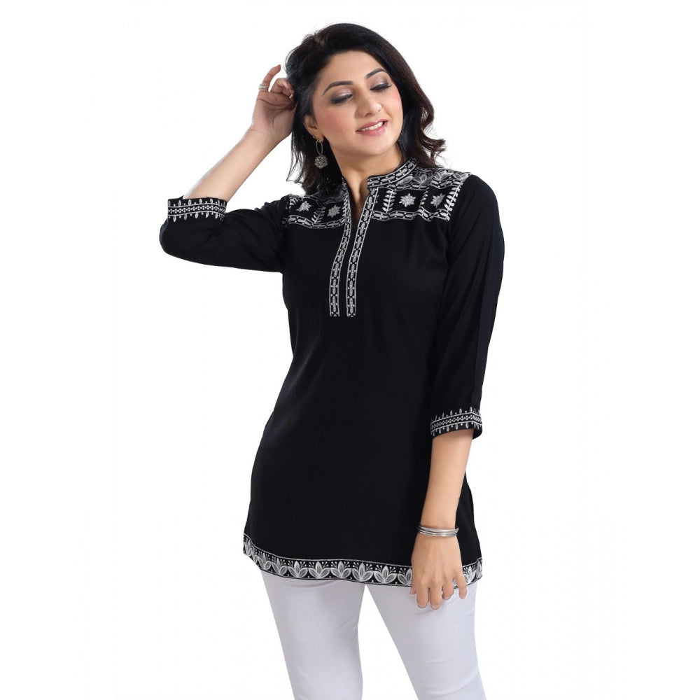 3/4th Sleeve Viscose Tunic Short Top (Black)