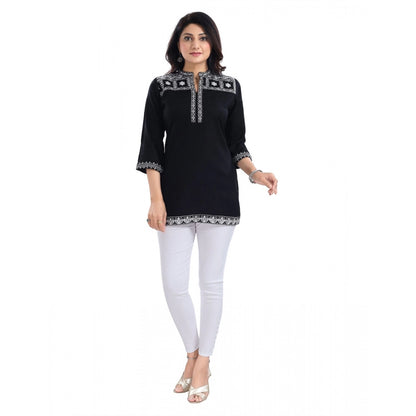 3/4th Sleeve Viscose Tunic Short Top (Black)