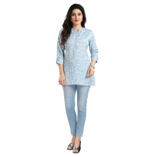 3/4th Sleeve Viscose Blend Tunic Short Top (Blue)