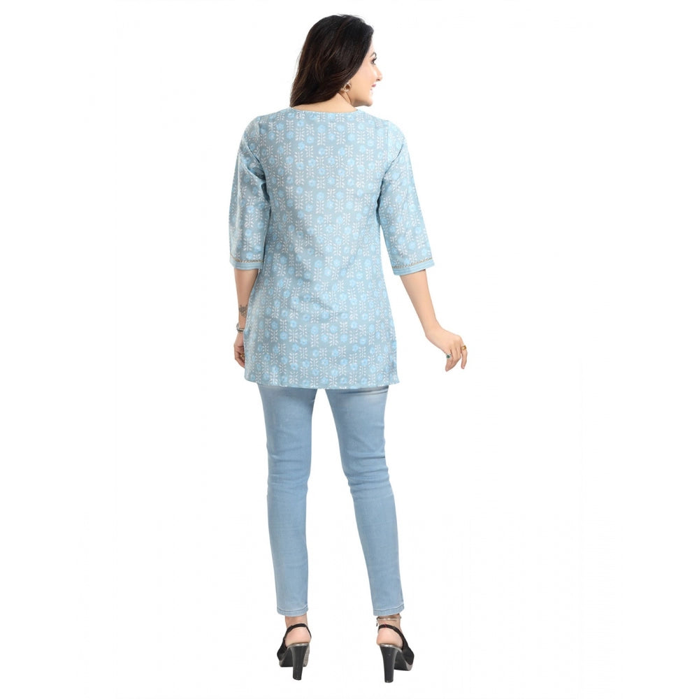 3/4th Sleeve Viscose Blend Tunic Short Top (Blue)