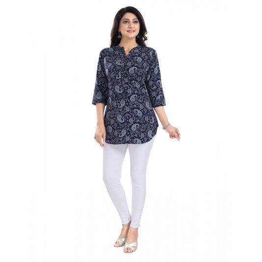 3/4th Sleeve Polyester Tunic Short Top (Blue)