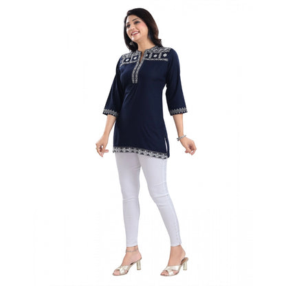 3/4th Sleeve Viscose Tunic Short Top (Blue)