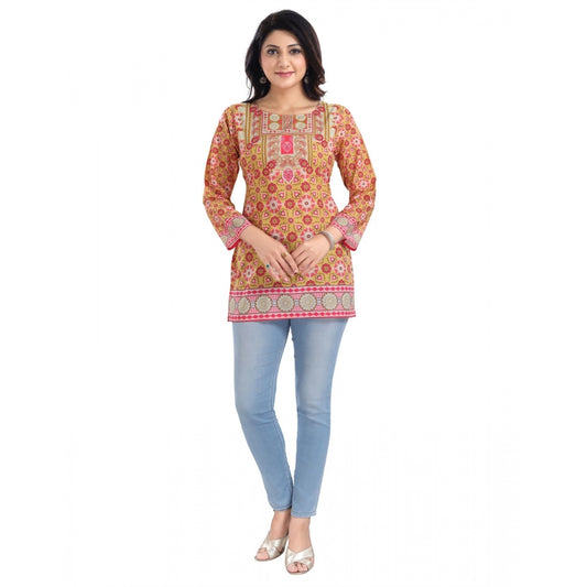 3/4th Sleeve Faux Crepe Tunic Short Top (Multicolor)