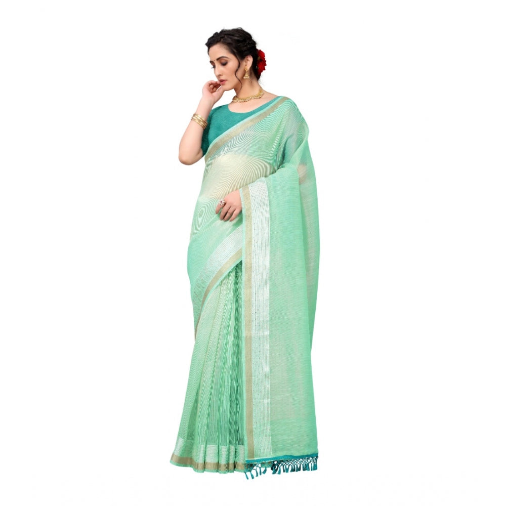 Cotton Woven Printed Sarees (Rama Blue, 5-6 Mtrs)