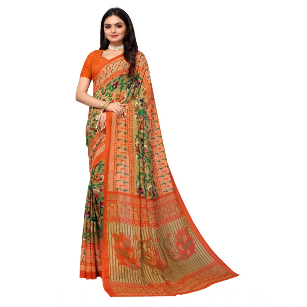 Renial Georgette Floral Printed Sarees (Peacock Green, 5-6 Mtrs)