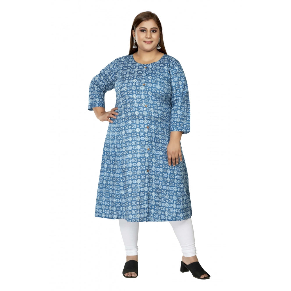 Casual 3/4th Sleeve Regular Printed Pure Cotton Prince Cut A-Line Kurti (Blue)