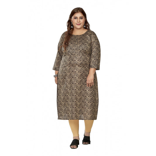 Casual 3/4th Sleeve Golden Foil Printed Capsule Cotton Straight Kurti (Brown)