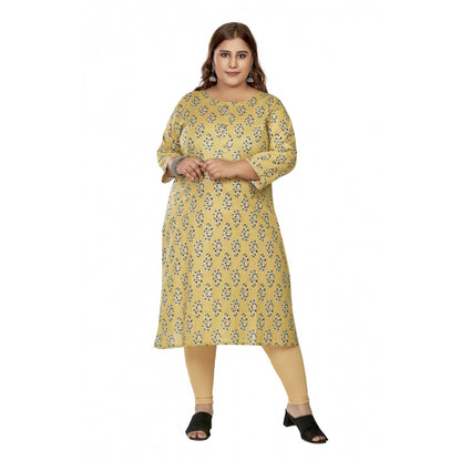 Casual 3/4th Sleeve Golden Foil Printed Pure Cotton Straight Kurti (Light Yellow)