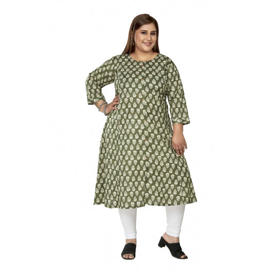 Casual 3/4th Sleeve Printed Pure Cotton Prince Cut A-Line Kurti (Green)