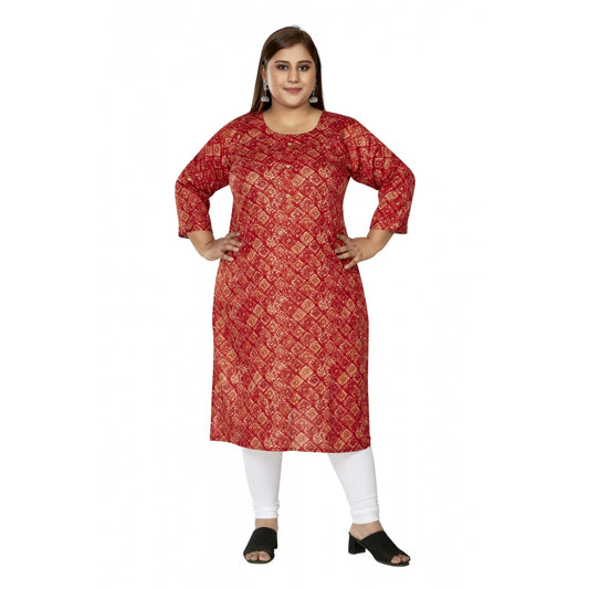 Casual 3/4th Sleeve Golden Foil Printed Capsule Cotton Straight Kurti (Red)