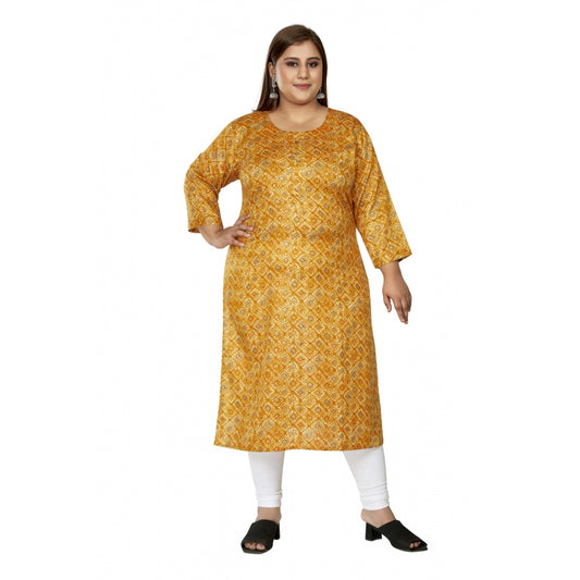 Casual 3/4th Sleeve Golden Foil Printed Capsule Cotton Straight Kurti (Yellow)