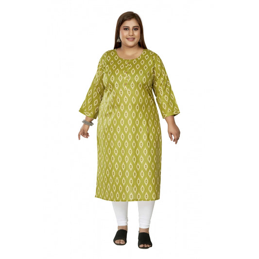 Casual 3/4th Sleeve Ikkat Printed Pure Cotton Straight Kurti (Pista Green)